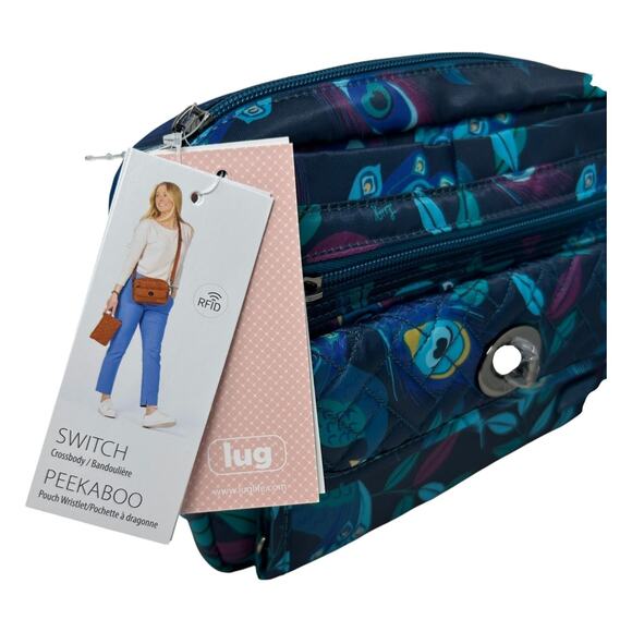 Lug Switch & Peekaboo Set Peacock Multi Crossbody Bag RFID Detachable Pouch Blue - Picture 6 of 16